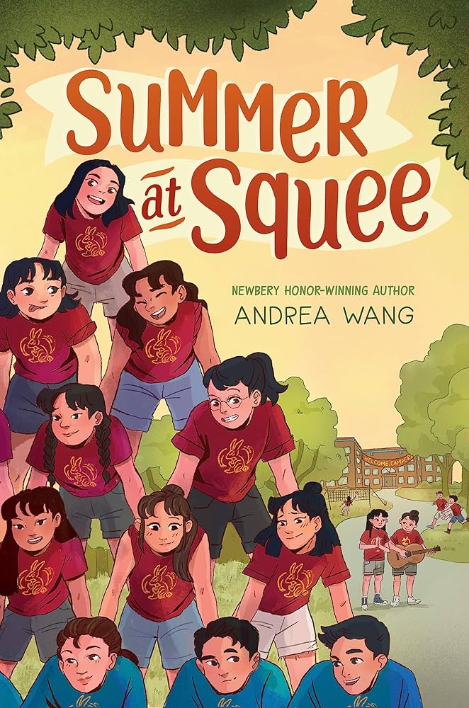Cover of Summer at Squee, featuring teenagers exercising in a park in a stacked triangular formation.